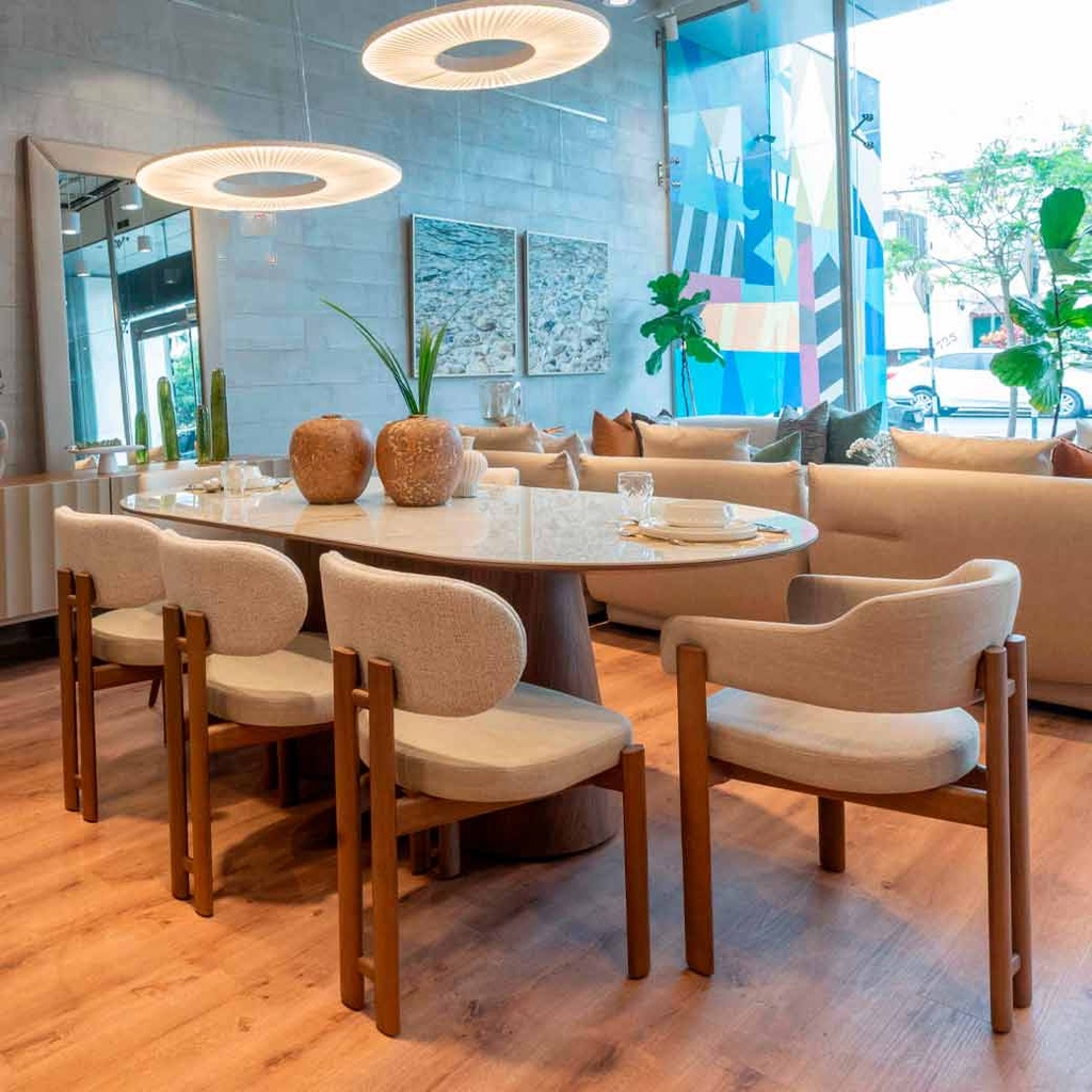 MESA DE COMEDOR OLIVER OVAL VIDRIO CAPUCHINO
