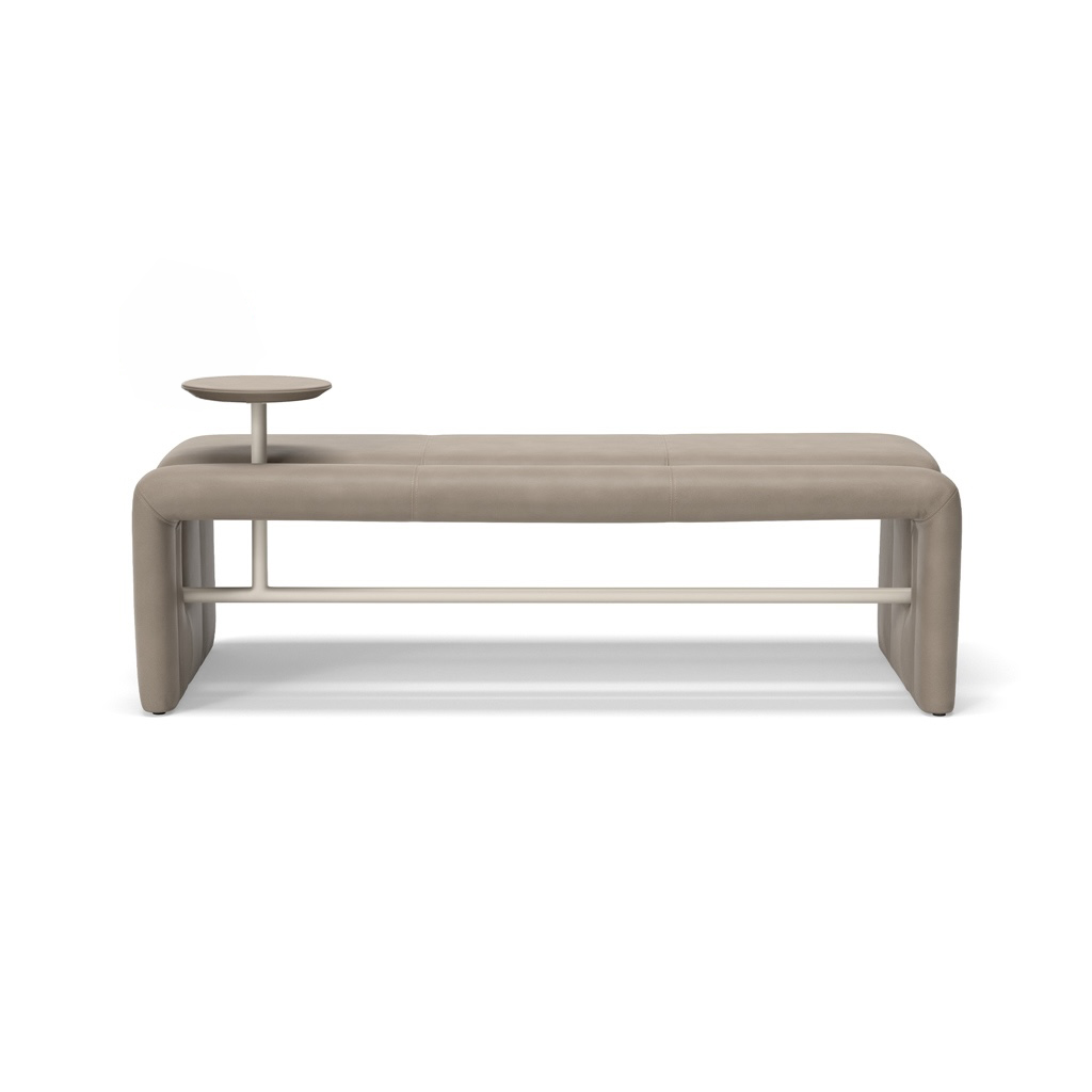 BANQUETA DE CUERO FRISO GRIS