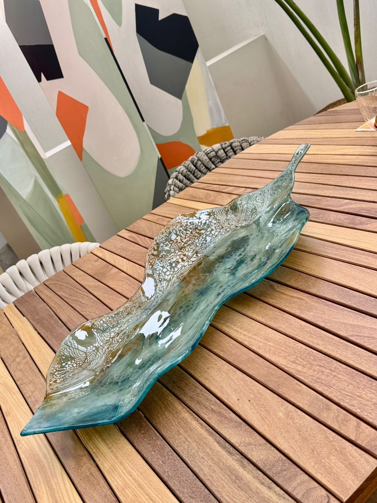 PLATÓN HOJA XXL AZUL Y MIEL