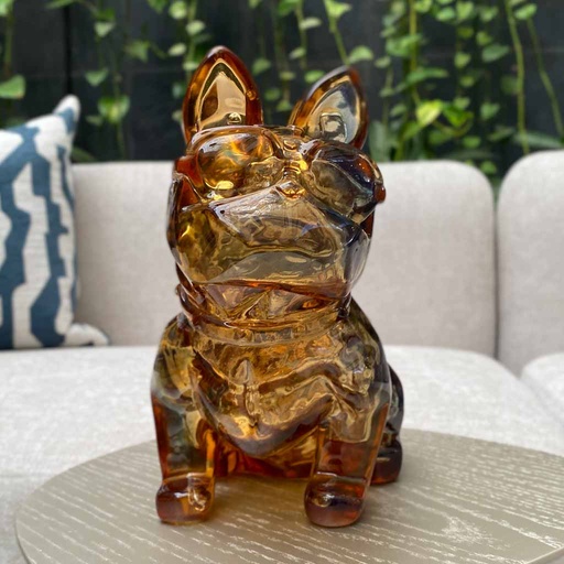 ESCULTURA BULLDOG XL AMBAR/AZUL