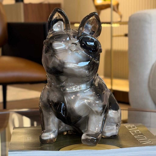 ESCULTURA BULLDOG LENTES NEGRO Y GRIS